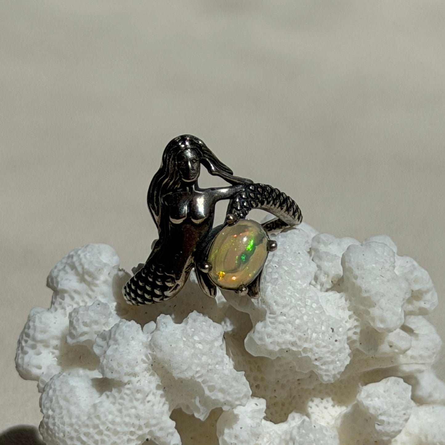 Opal Ring Meerjungfrau - 925 Silber -Größenverstellbar