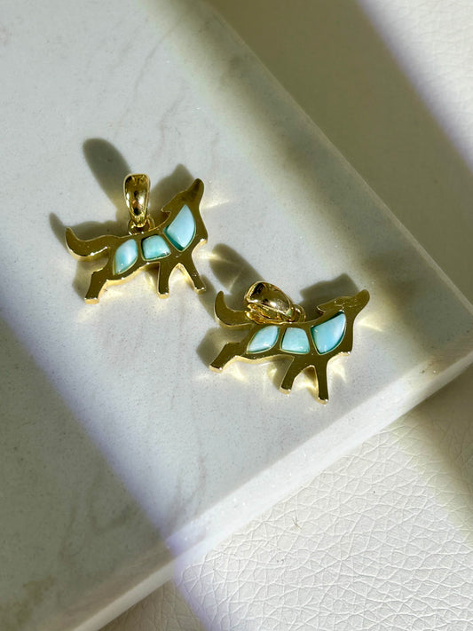 Larimar Wolf Anhänger - 925 Silber 18k vergoldet