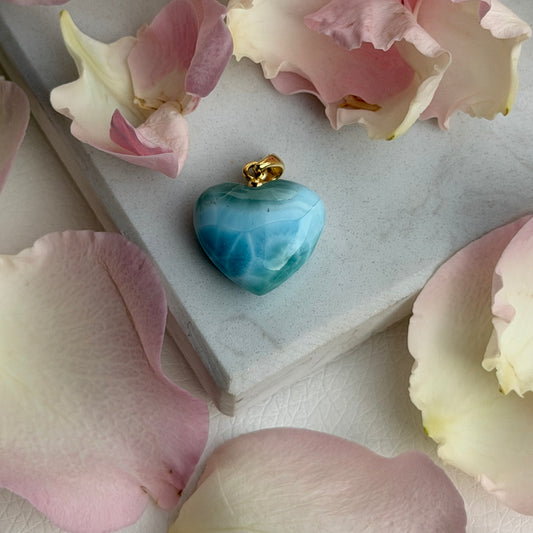 Larimar Herz Anhänger - 925 Silber 18k vergoldet