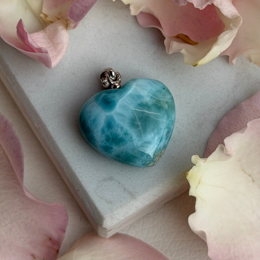 Larimar Herz Anhänger - 925 Silber Rodoniert