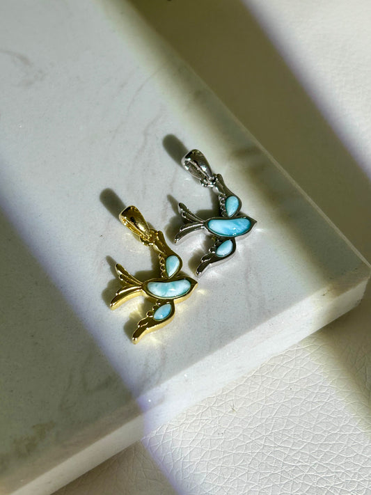 Larimar Schwalben Anhänger - 925 Silber - 18k vergoldet