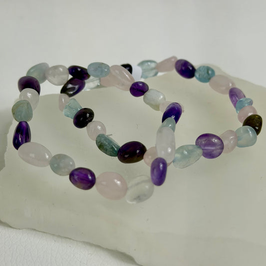 Aquamarin - Amethyst - Rosenquarz Armband - Nugget