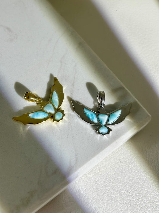 Larimar Adler Anhänger - 925 Silber - 18k vergoldet