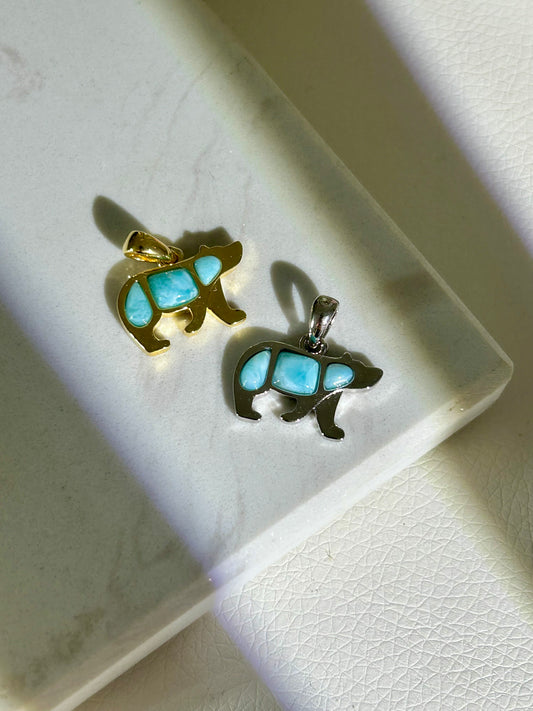 Larimar Bär Anhänger - 925 Silber - 18k vergoldet