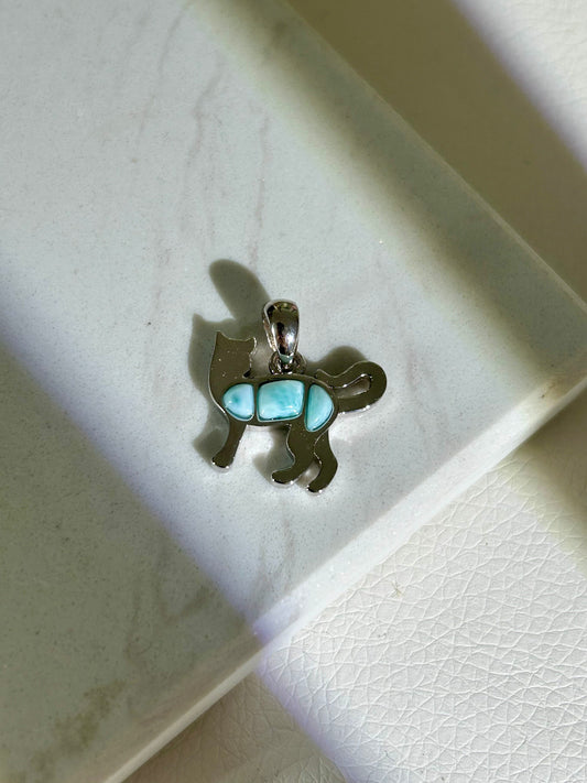 Larimar Katzen Anhänger - 925 Silber Rodoniert