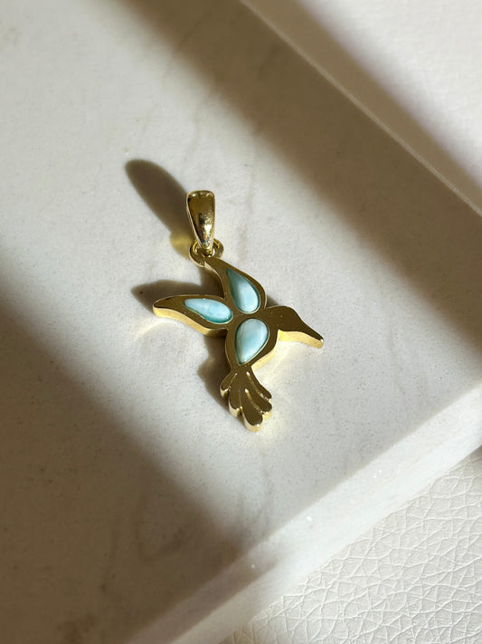Kolibri Larimar Anhänger - 925 Silber 18k vergoldet