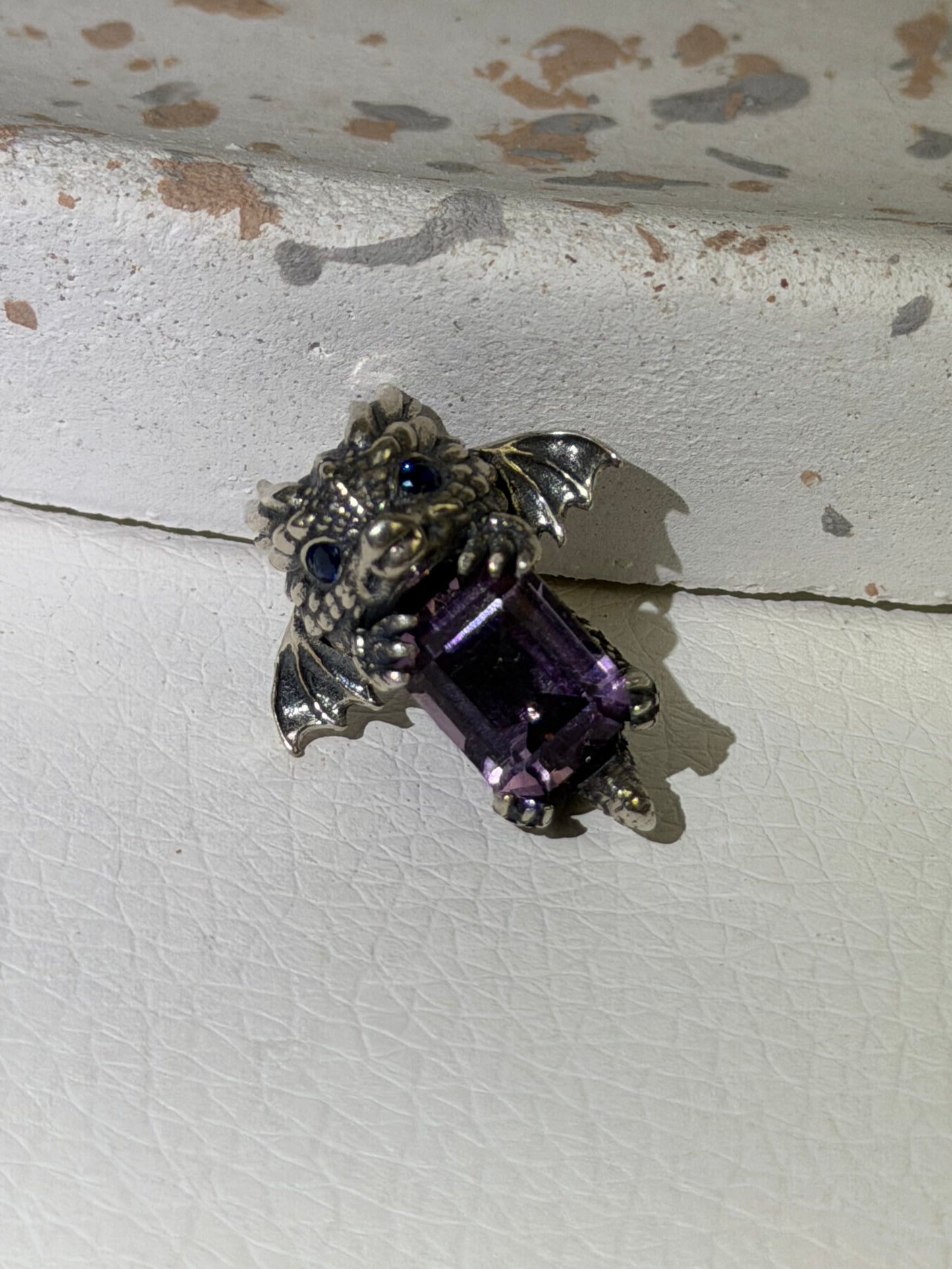 Drachen Anhänger 925 Silber Amethyst - Emerald Cut