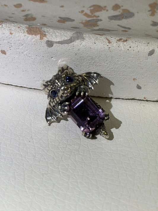Drachen Anhänger 925 Silber Amethyst - Emerald Cut
