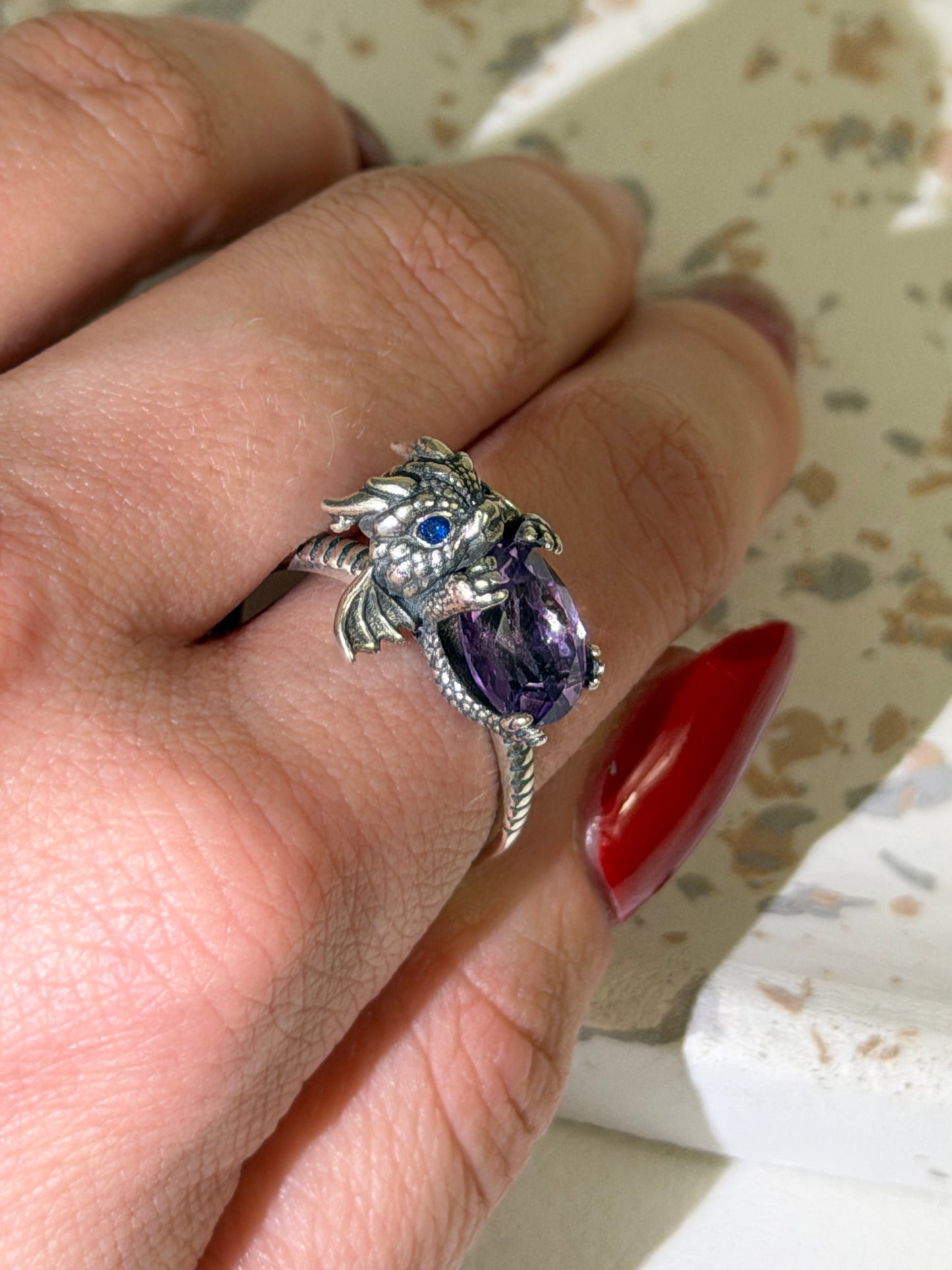 Drachen Ring 925 Silber Amethyst