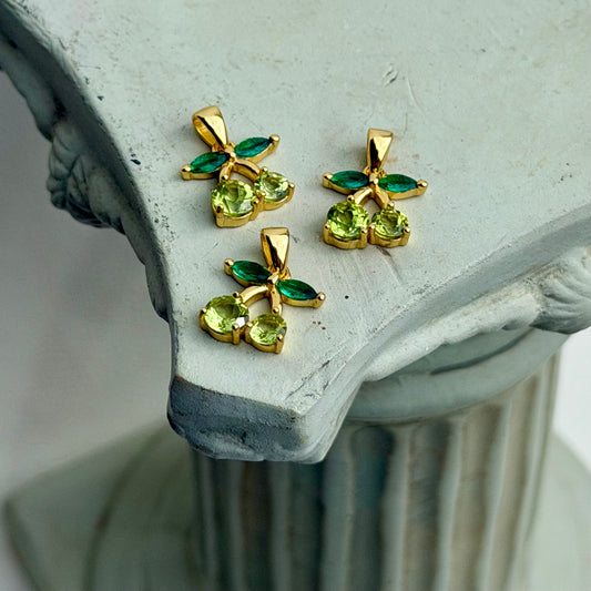 Peridot Kirsche - 925 Silber Anhänger - 18k Vergoldet