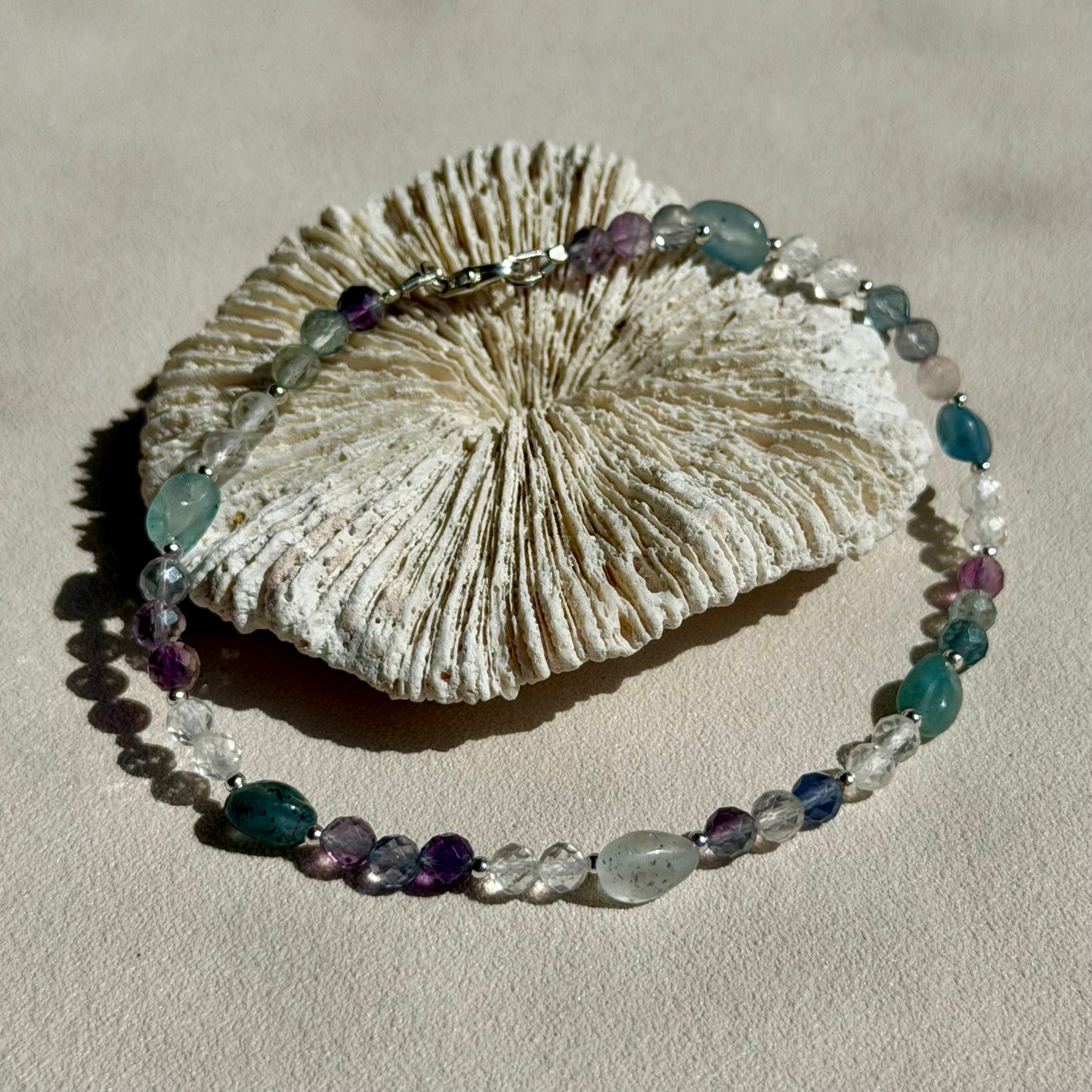 GLAUKE - Armband - 925 Silber - Fluorit, Aquamarin & Bergkristall