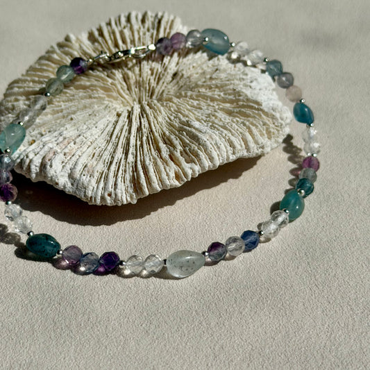 GLAUKE - Armband - 925 Silber - Fluorit, Aquamarin & Bergkristall