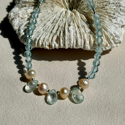 AMPHITRITE - Halskette - 925 Silber - Aquamarin & Perle