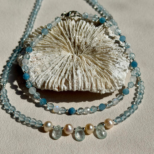 AMPHITRITE - Halskette - 925 Silber - Aquamarin & Perle