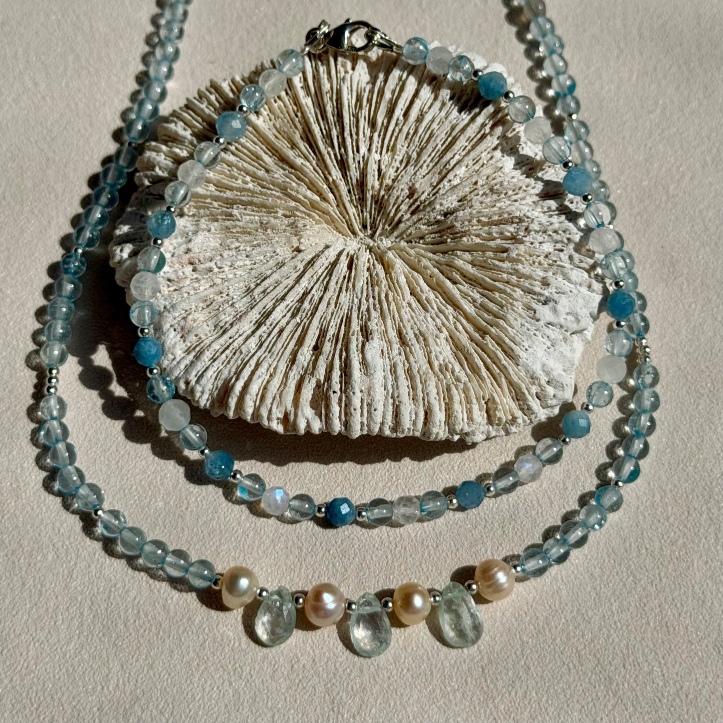 AMPHITRITE - Halskette - 925 Silber - Aquamarin & Perle