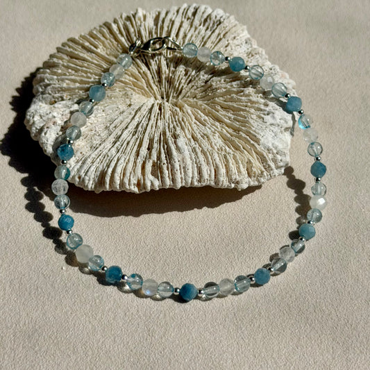 AMPHRITITE - Armband - 925 Silber - Aquamarin, Mondstein & Perlen