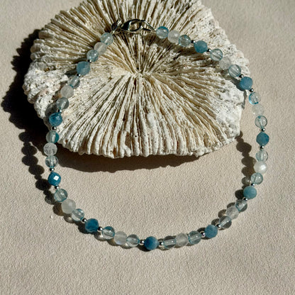 AMPHRITITE - Armband - 925 Silber - Aquamarin, Mondstein & Perlen