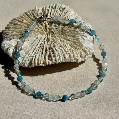 AMPHRITITE - Armband - 925 Silber - Aquamarin, Mondstein & Perlen