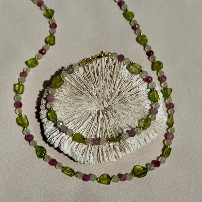 ANTHEIA - Halskette - 925 Silber - Peridot, Prehnit & Pinker Turmalin