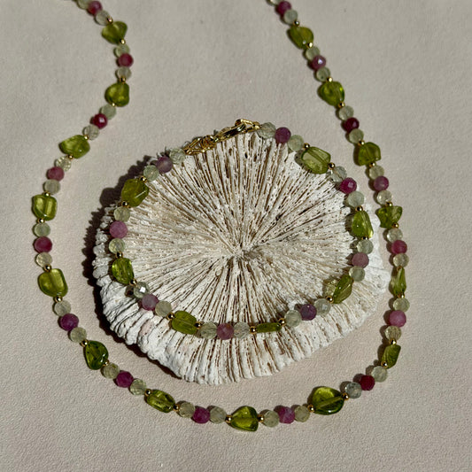 ANTHEIA - Halskette - 925 Silber - Peridot, Prehnit & Pinker Turmalin