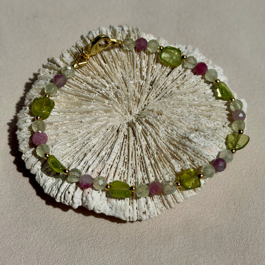 ANTHEIA - Armband - 925 Silber - Peridot, Prehnit & Pinker Turmalin