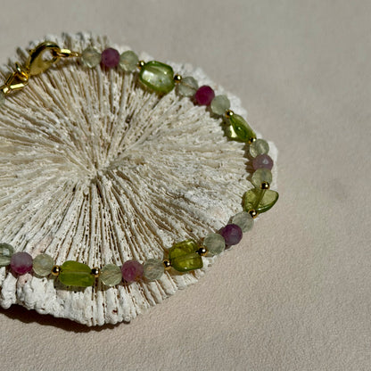 ANTHEIA - Armband - 925 Silber - Peridot, Prehnit & Pinker Turmalin