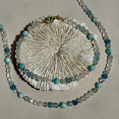 AITHRA - Halskette - 925 Silber - Larimar, Aquamarin & Bergkristall