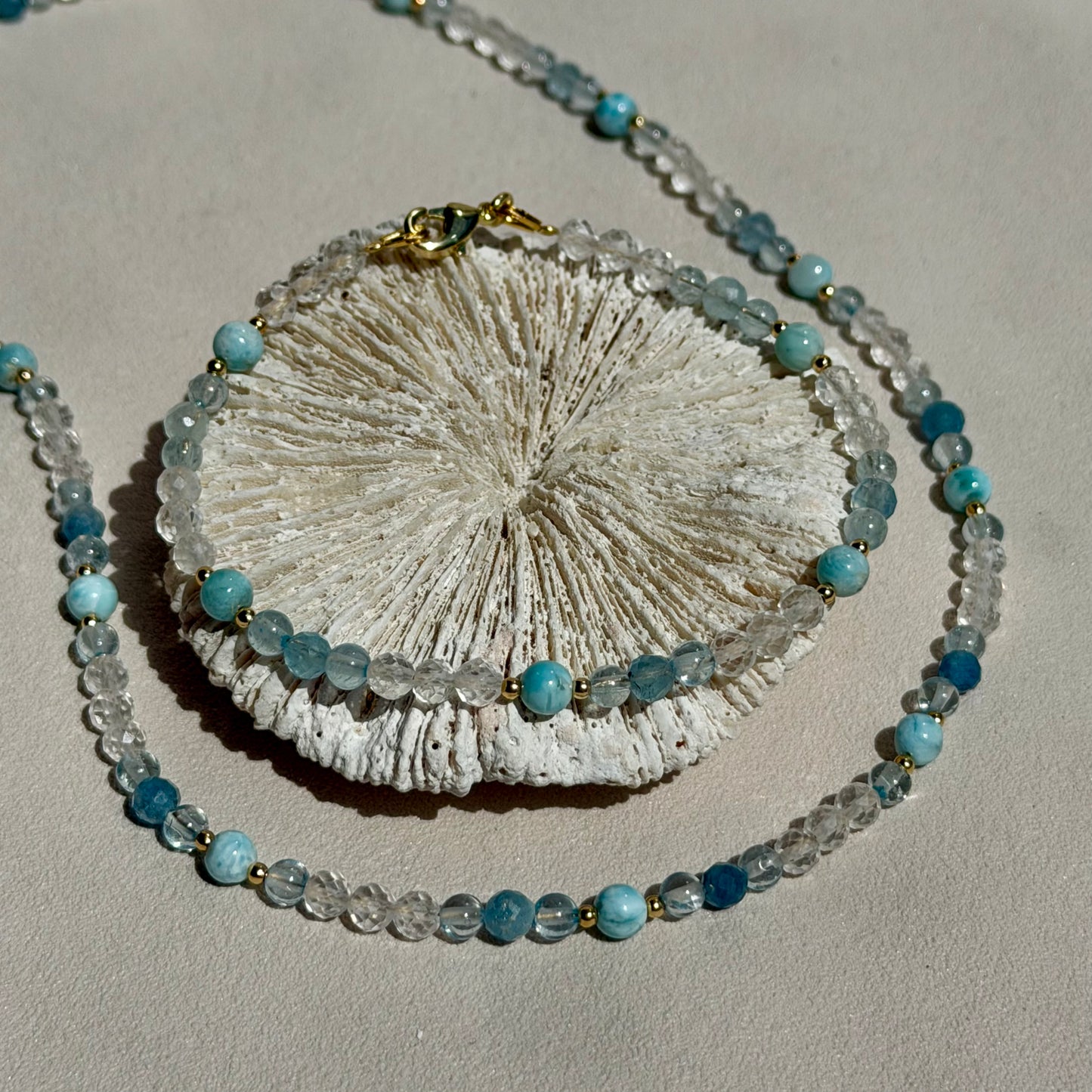 AITHRA - Armband - 925 Silber - Larimar, Aquamarin & Bergkristall