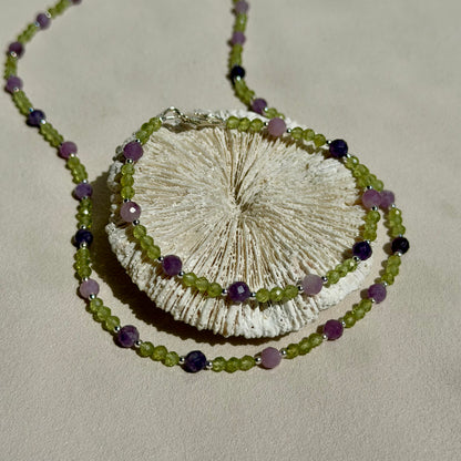 THALEIA - Halskette - 925 Silber - Peridot & Lepidolit