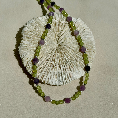 THALEIA - Halskette - 925 Silber - Peridot & Lepidolit