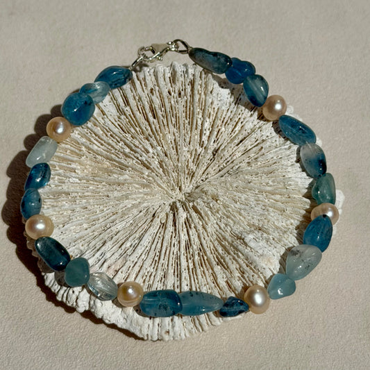 NESAIE - Armband - 925 Silber - Aquamarin & Perlen