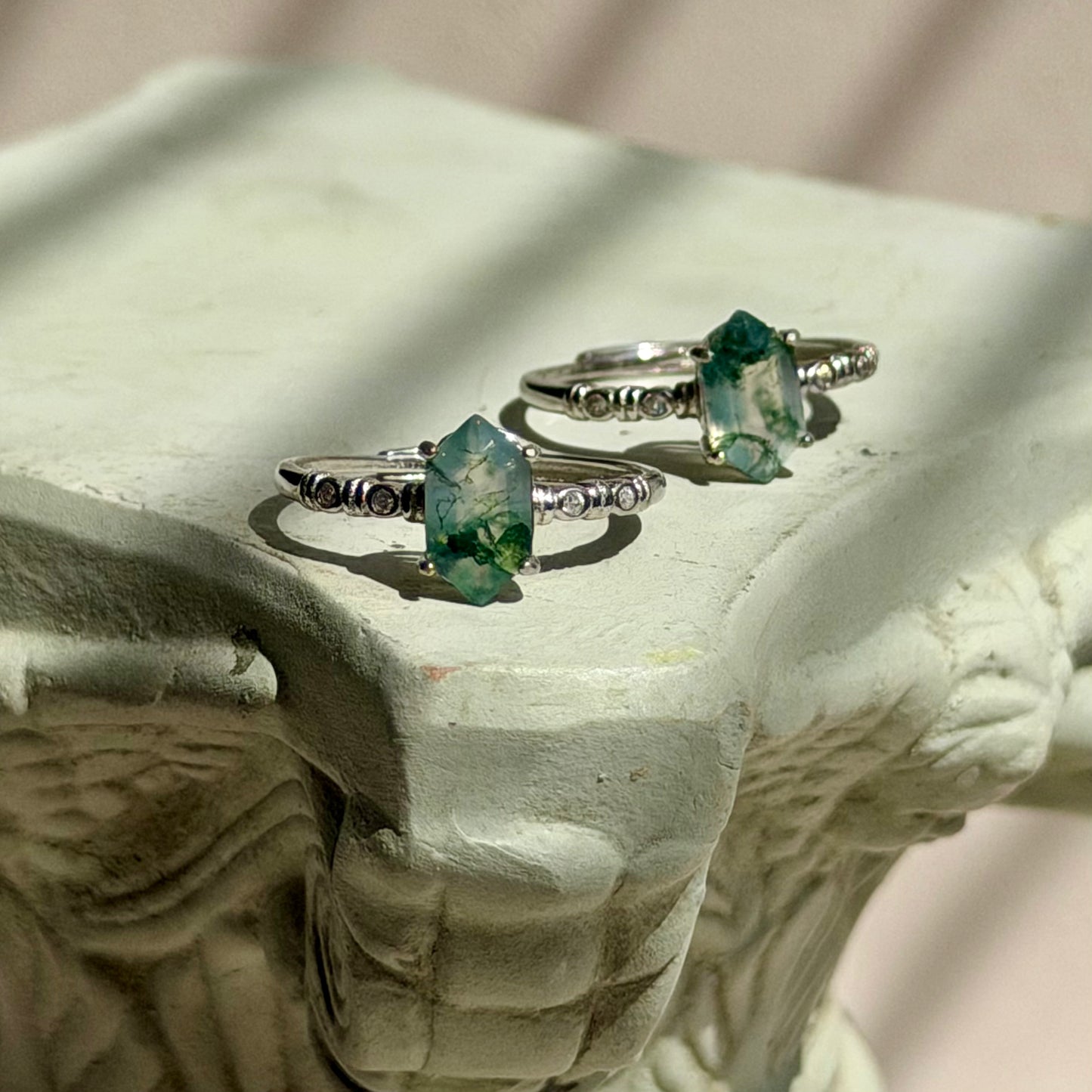 Nymphe Daphne Ring - Moosachat - 925 Silber