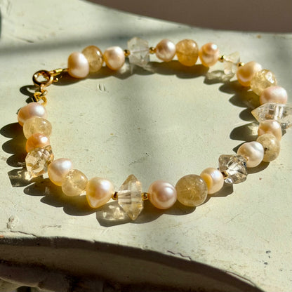 ALETHEIA Armband – Gelber Granat, Bergkristall & Süßwasserperle - 925 Silber