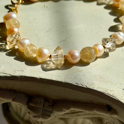 ALETHEIA Armband – Gelber Granat, Bergkristall & Süßwasserperle - 925 Silber
