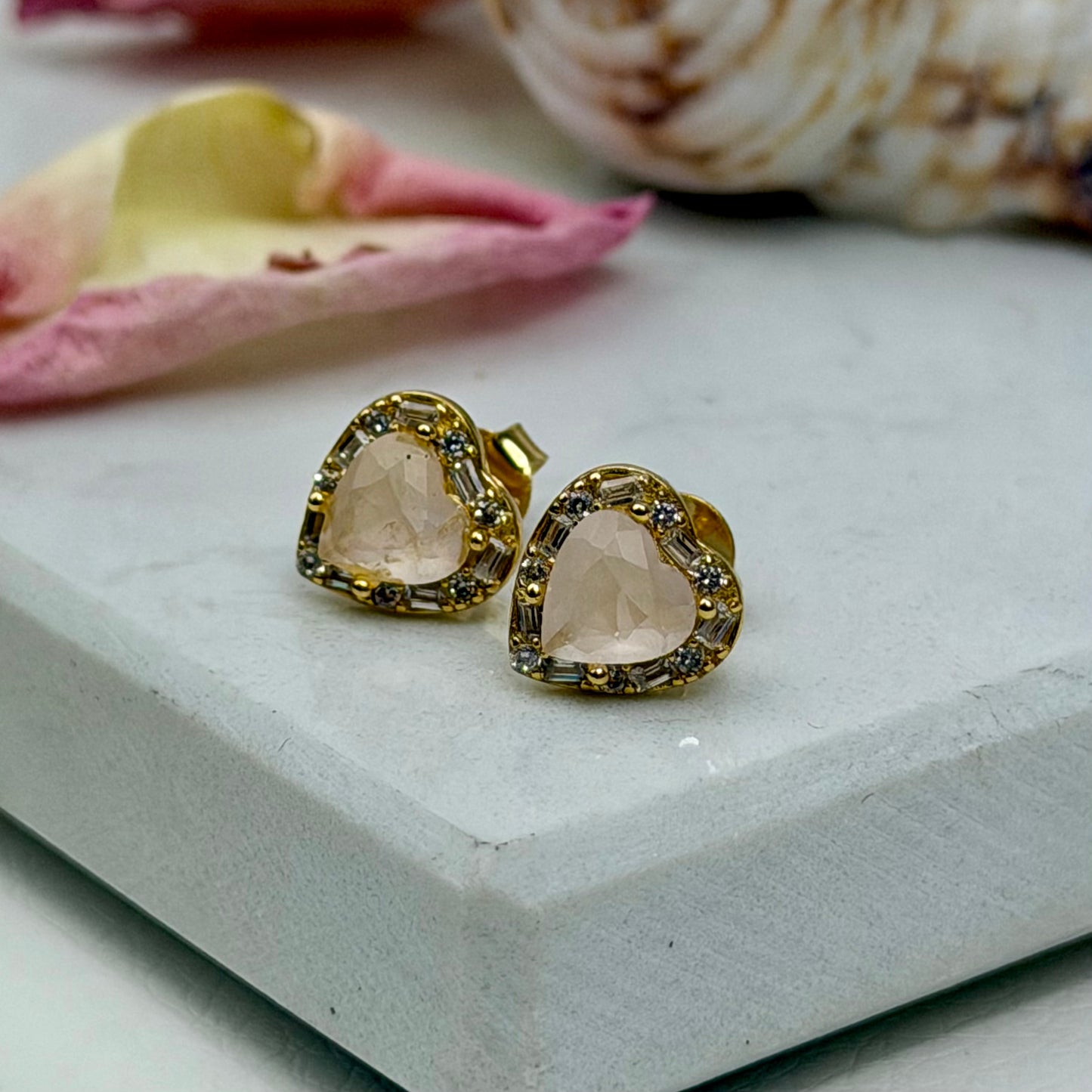 Aphrodite’s Blush Heart – Rosenquartz Ohrringe - 925 Silber