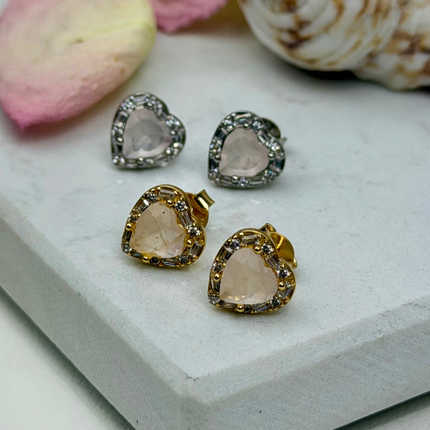 Aphrodite’s Blush Heart – Rosenquartz Ohrringe - 925 Silber