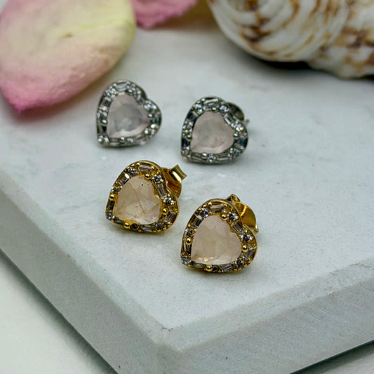 Aphrodite’s Blush Heart – Rosenquartz Ohrringe - 925 Silber