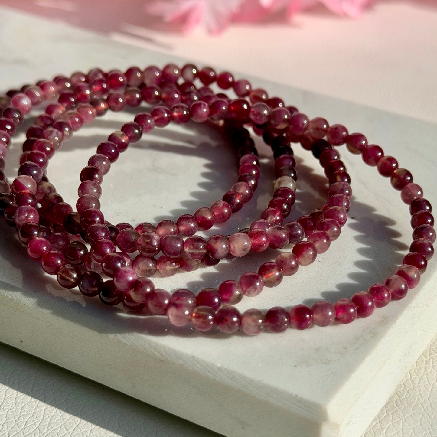 Pinker Turmalin Armband | 4mm Perlen