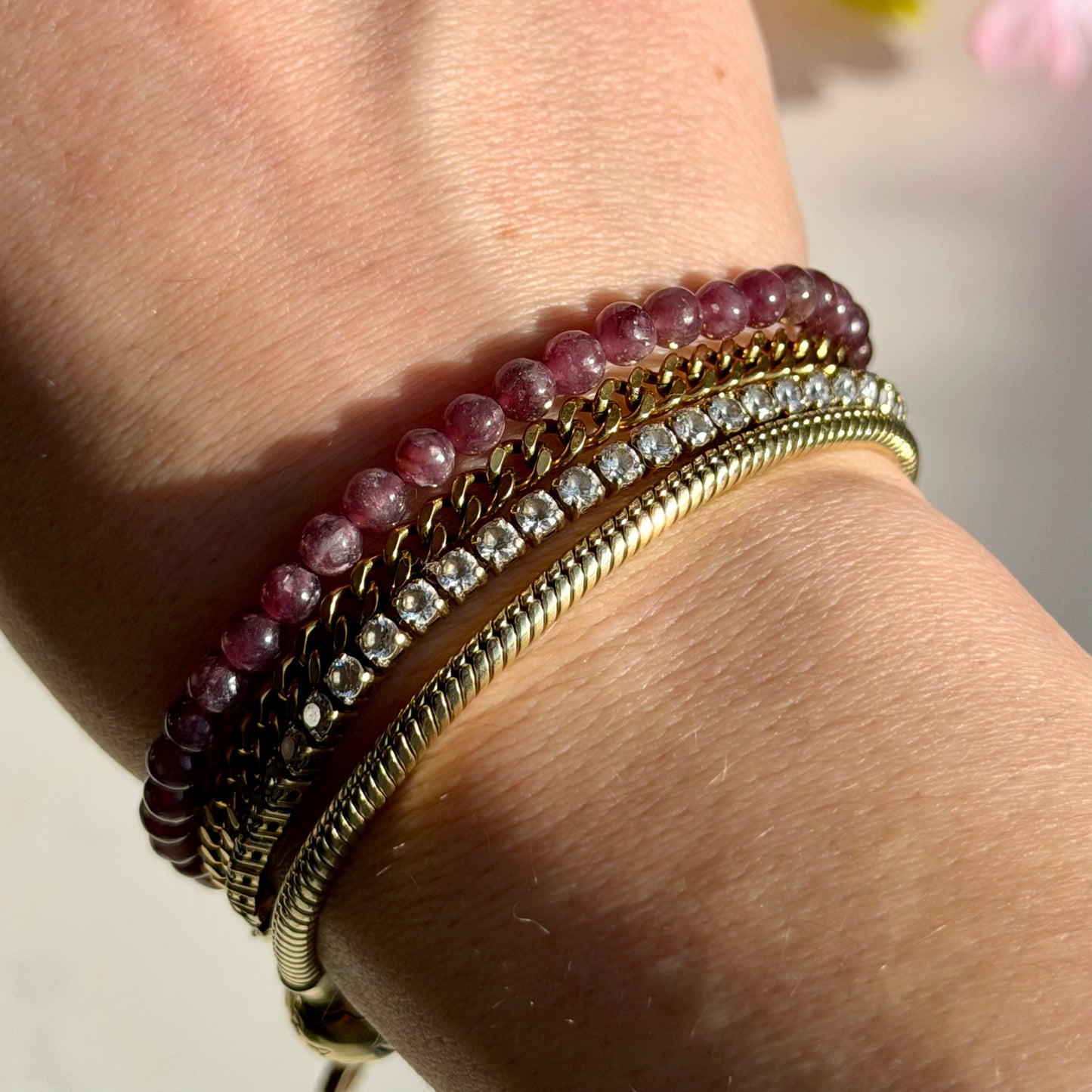 HQ Lepidolith Armband | 4mm Perlen