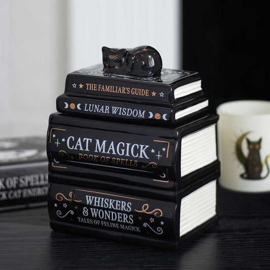 Bücherstapel mit schwarzer Katze – Duftlampe