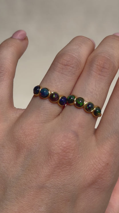 Äthiopischer Opal Ring  - 925 Silber Vergoldet - Größenverstellbar