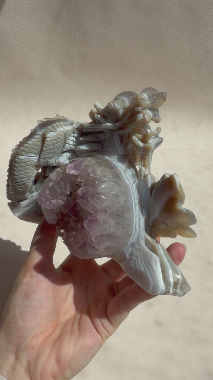 Achat X Amethyst Drache - Handgeschnitzt